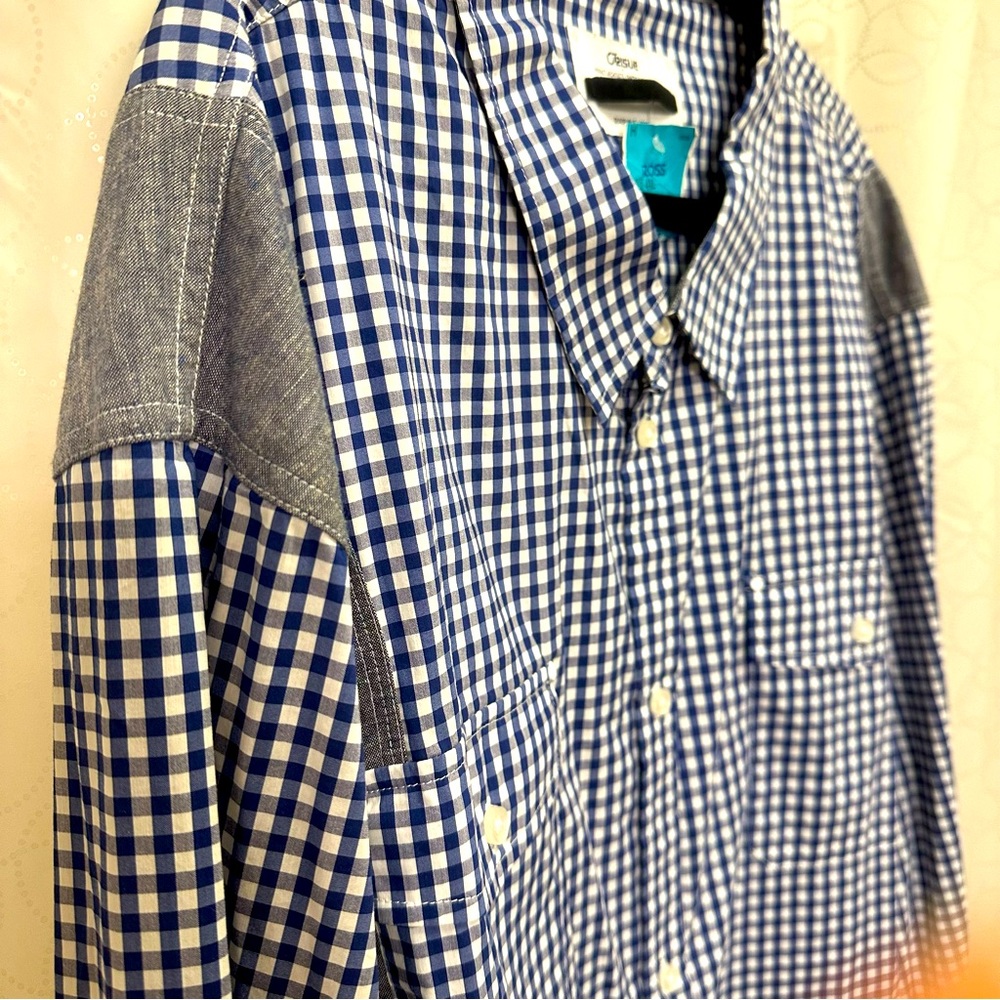 NWT Orisue Blue White Checkered Mens Button Down Stylish Dress Shirt Size 4XL